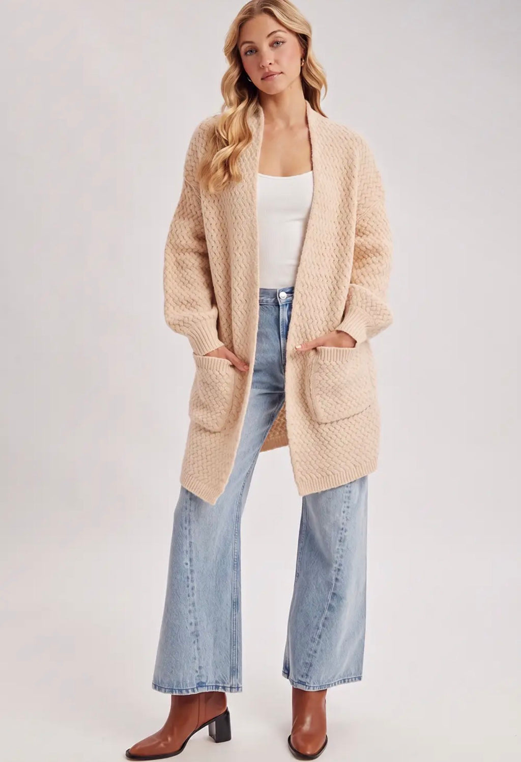 Bluivy Basket Weave Longline Cardigan – Oatmeal