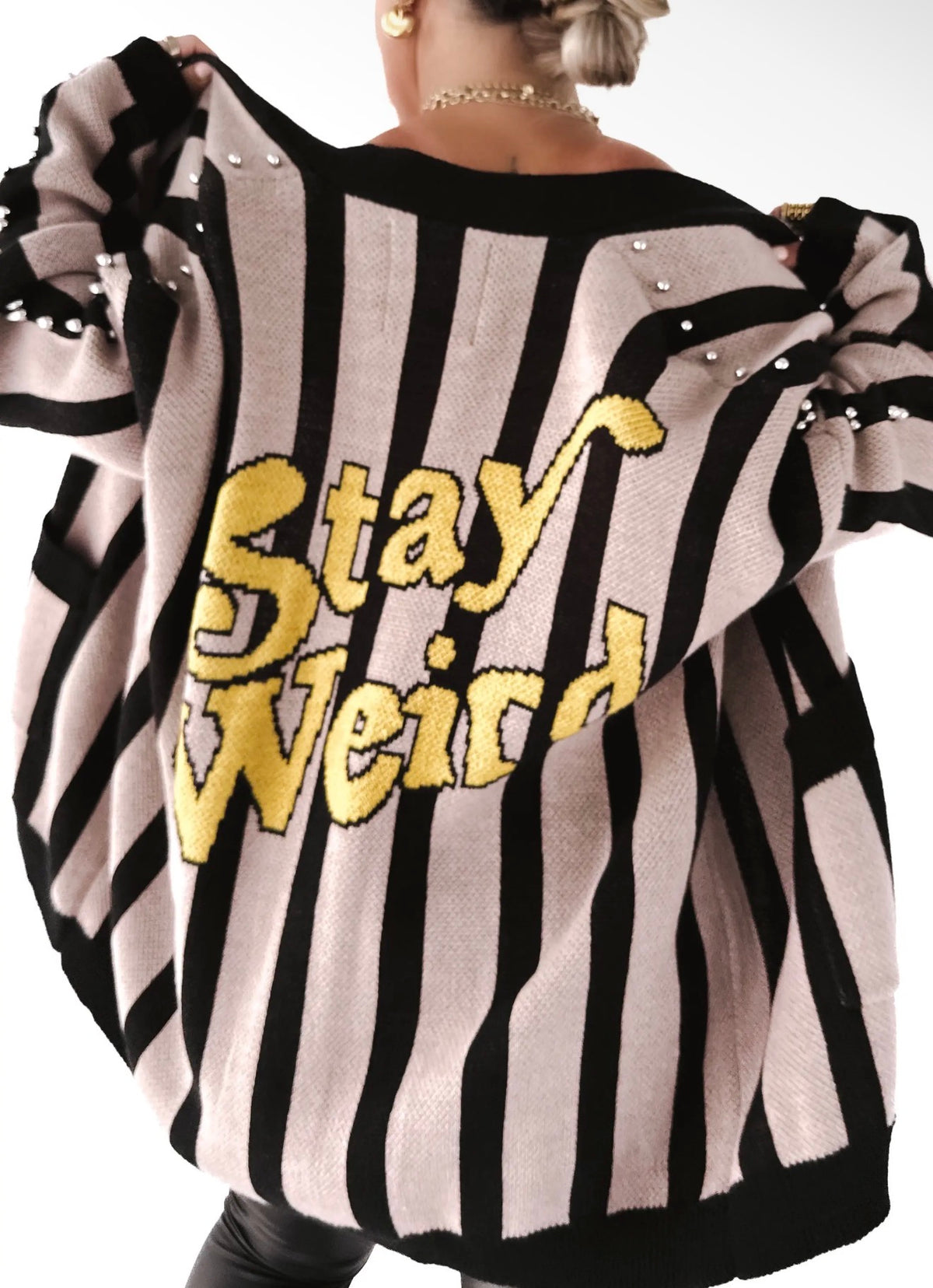 Pebby Forevee Stay Weird Oversized Striped Cardigan
