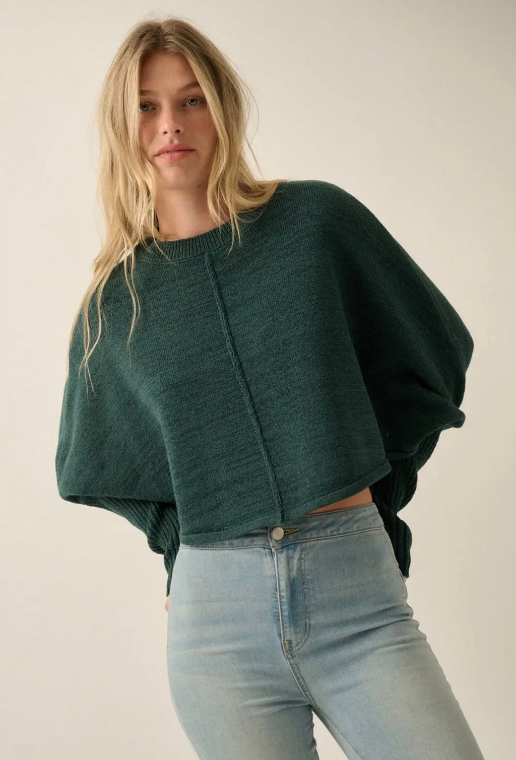 Promesa Hunter Green Cropped Dolman Sleeve Sweater