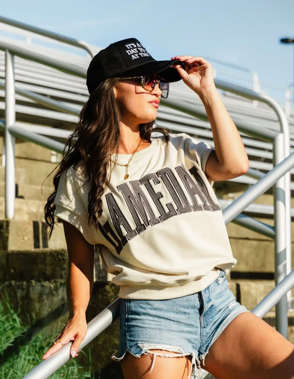 Panache & Apparel Beige & Gray GAMEDAY Short Sleeve Shirt
