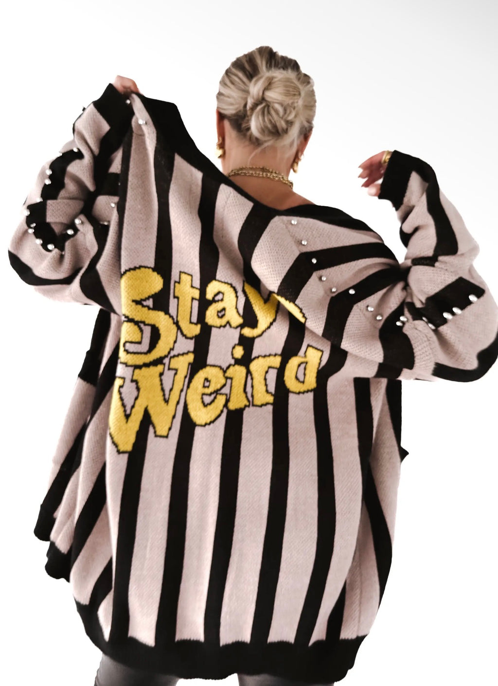 Pebby Forevee Stay Weird Oversized Striped Cardigan