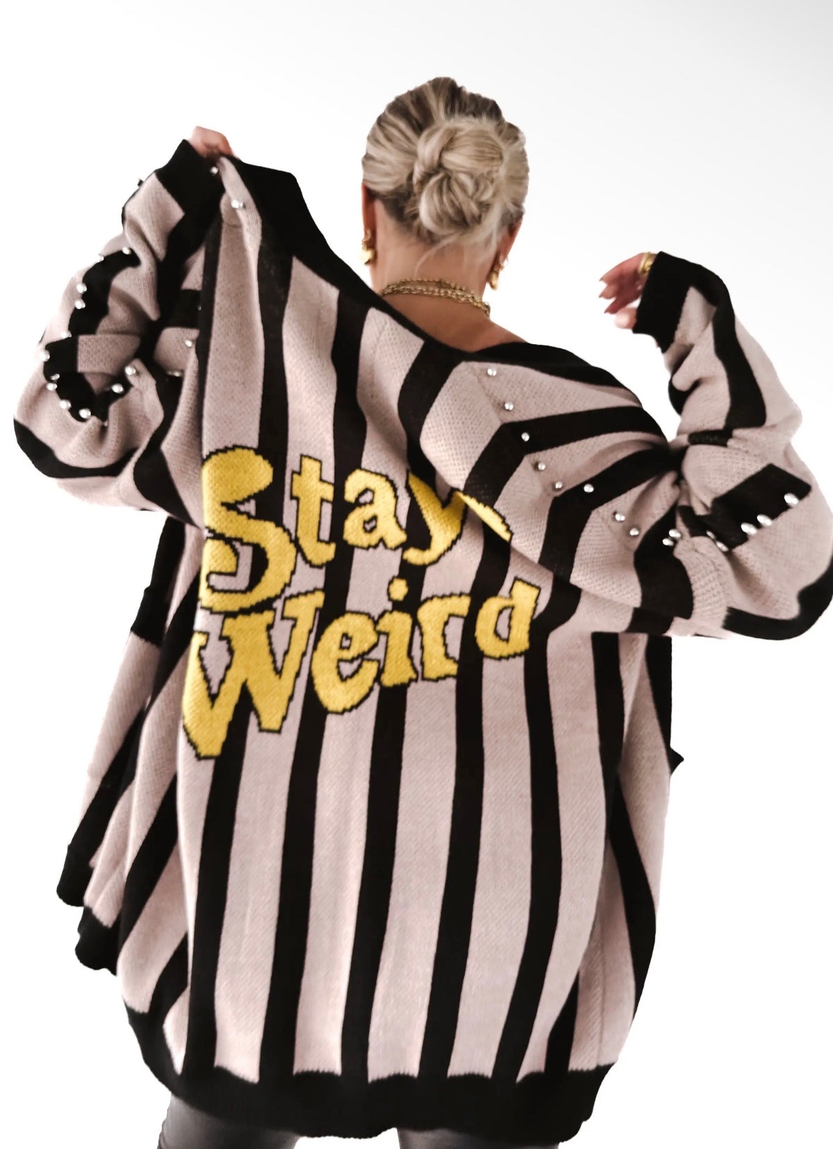 Pebby Forevee Stay Weird Oversized Striped Cardigan
