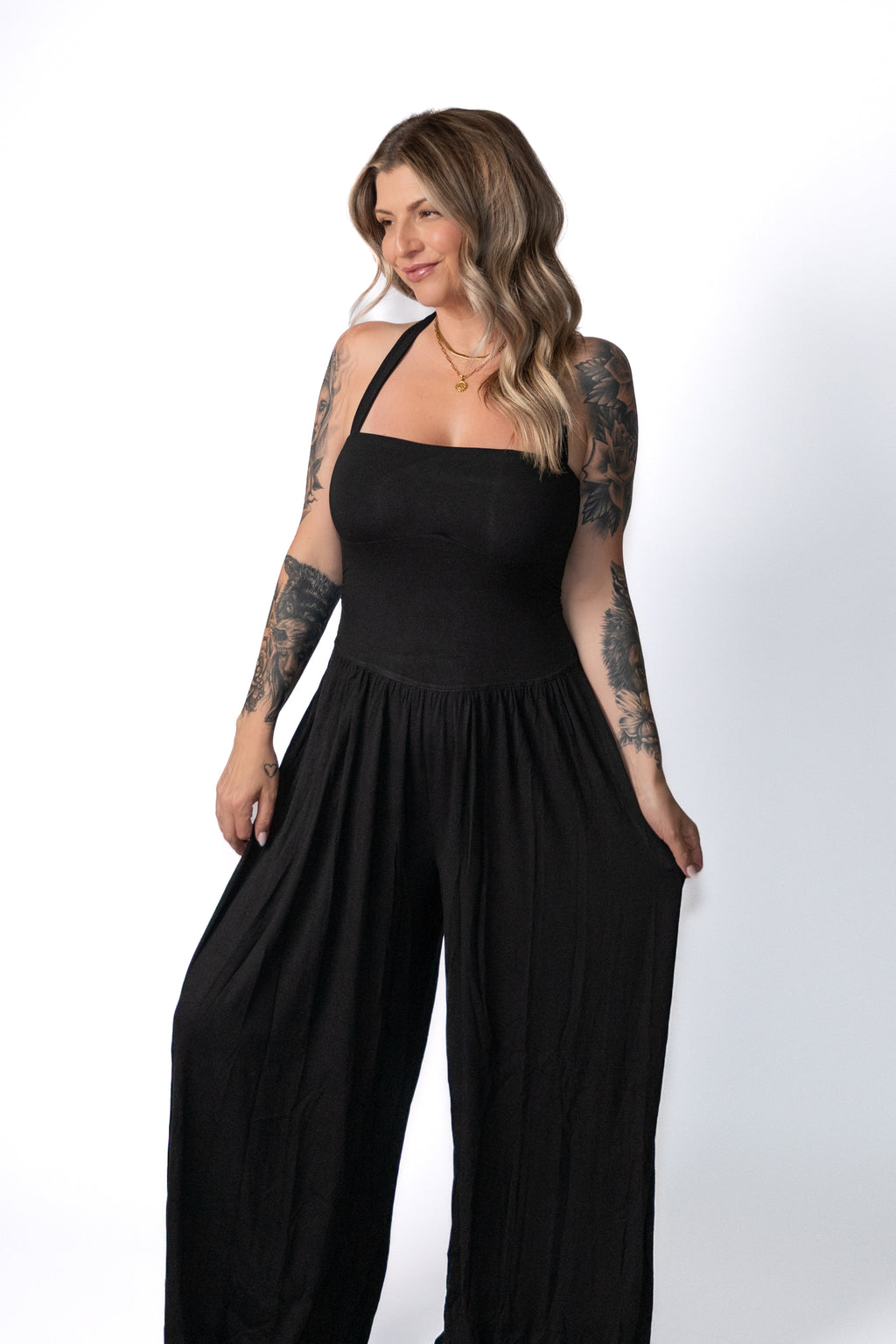 Midnight Flow Halter Jumpsuit