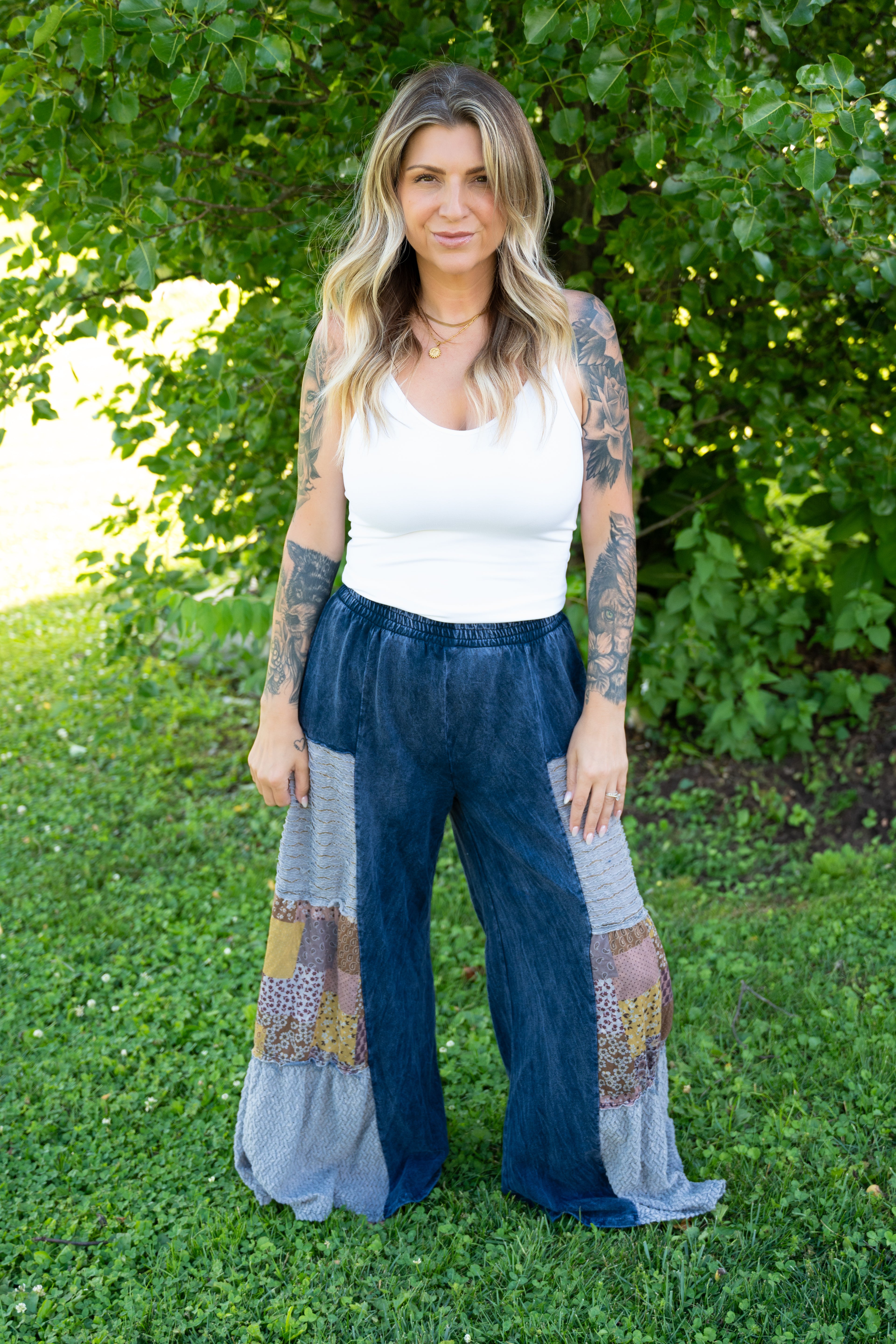 Boho Patchwork Wide Leg Pants