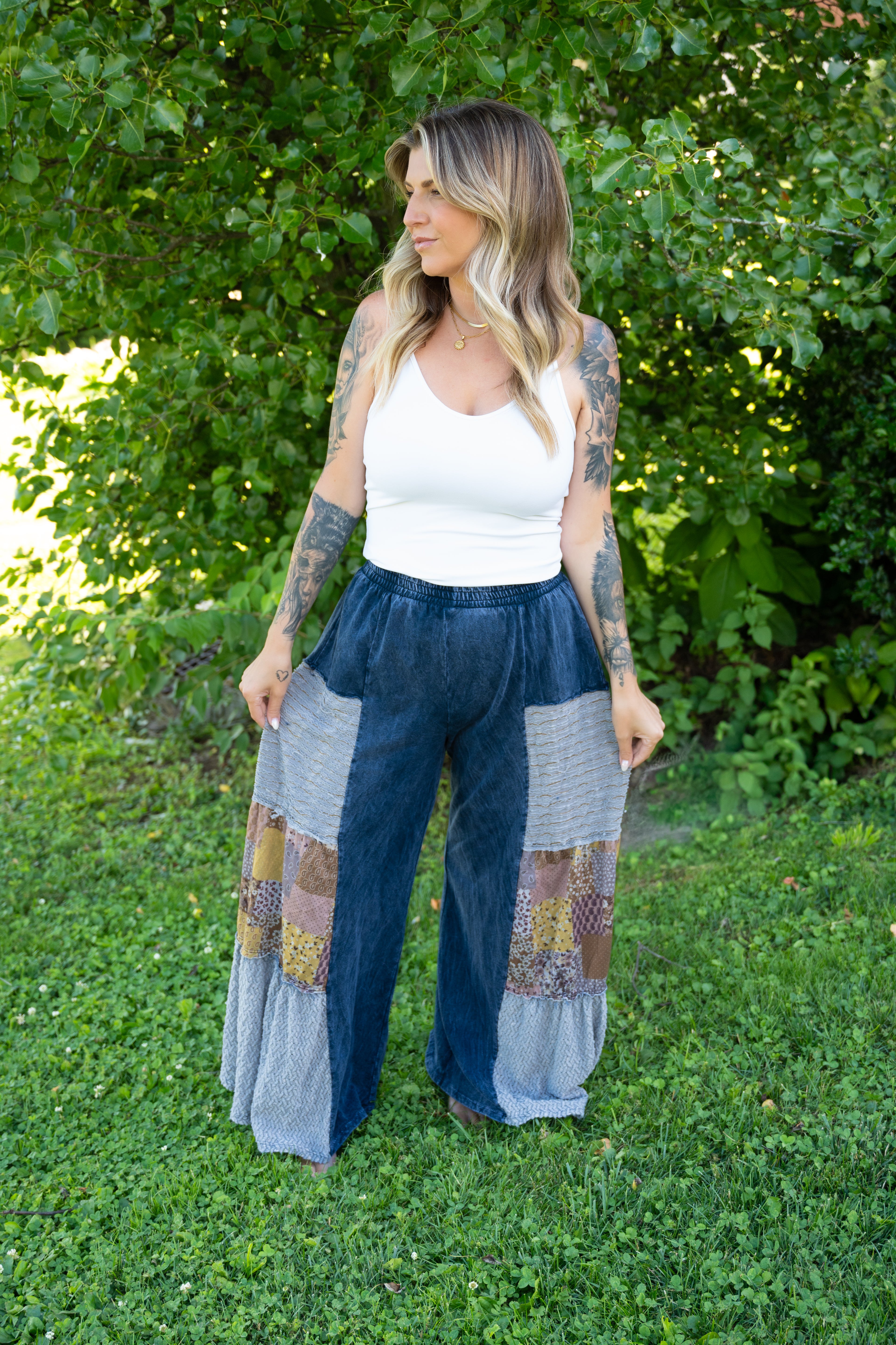 Boho Patchwork Wide Leg Pants