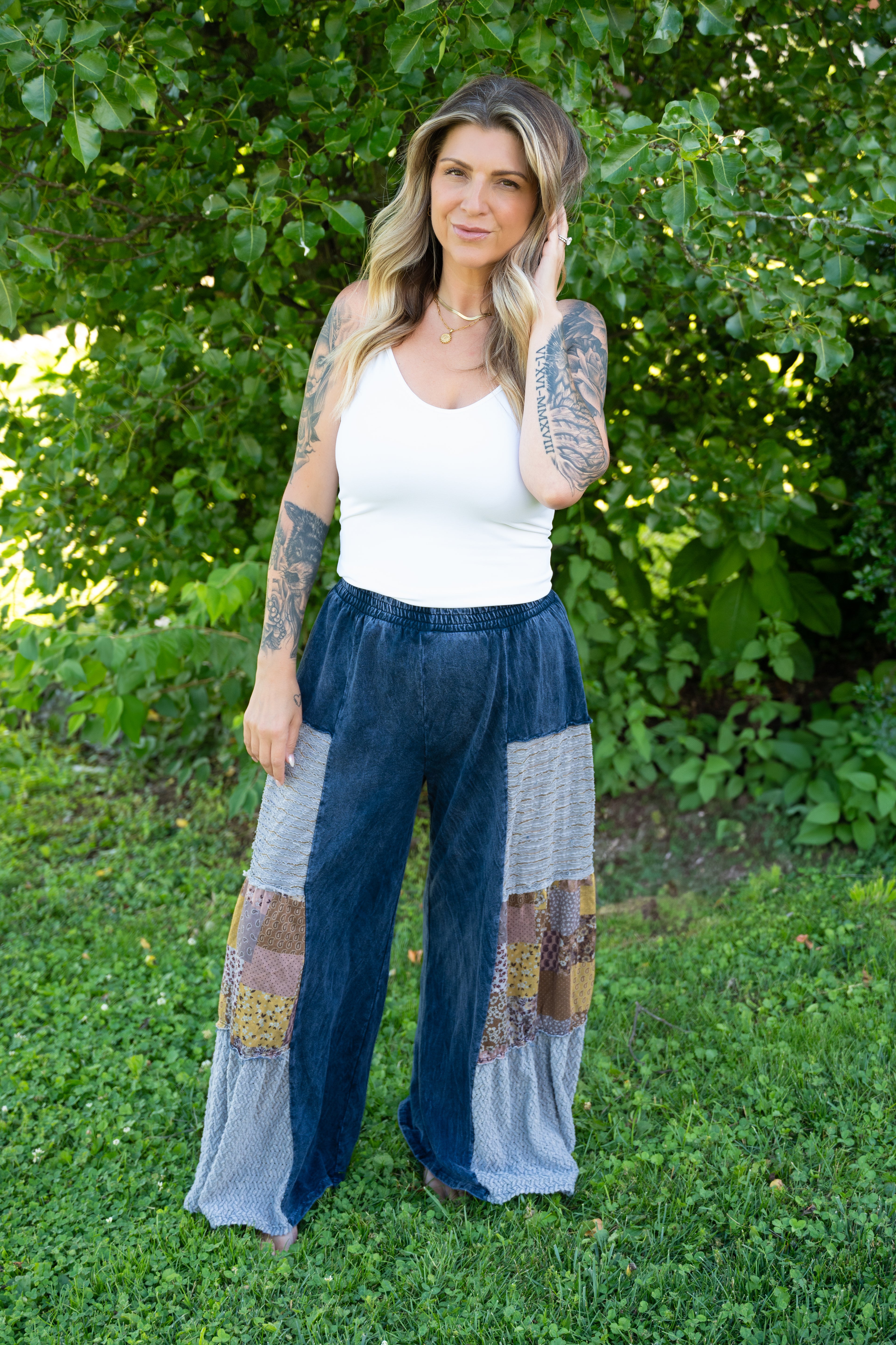 Boho Patchwork Wide Leg Pants
