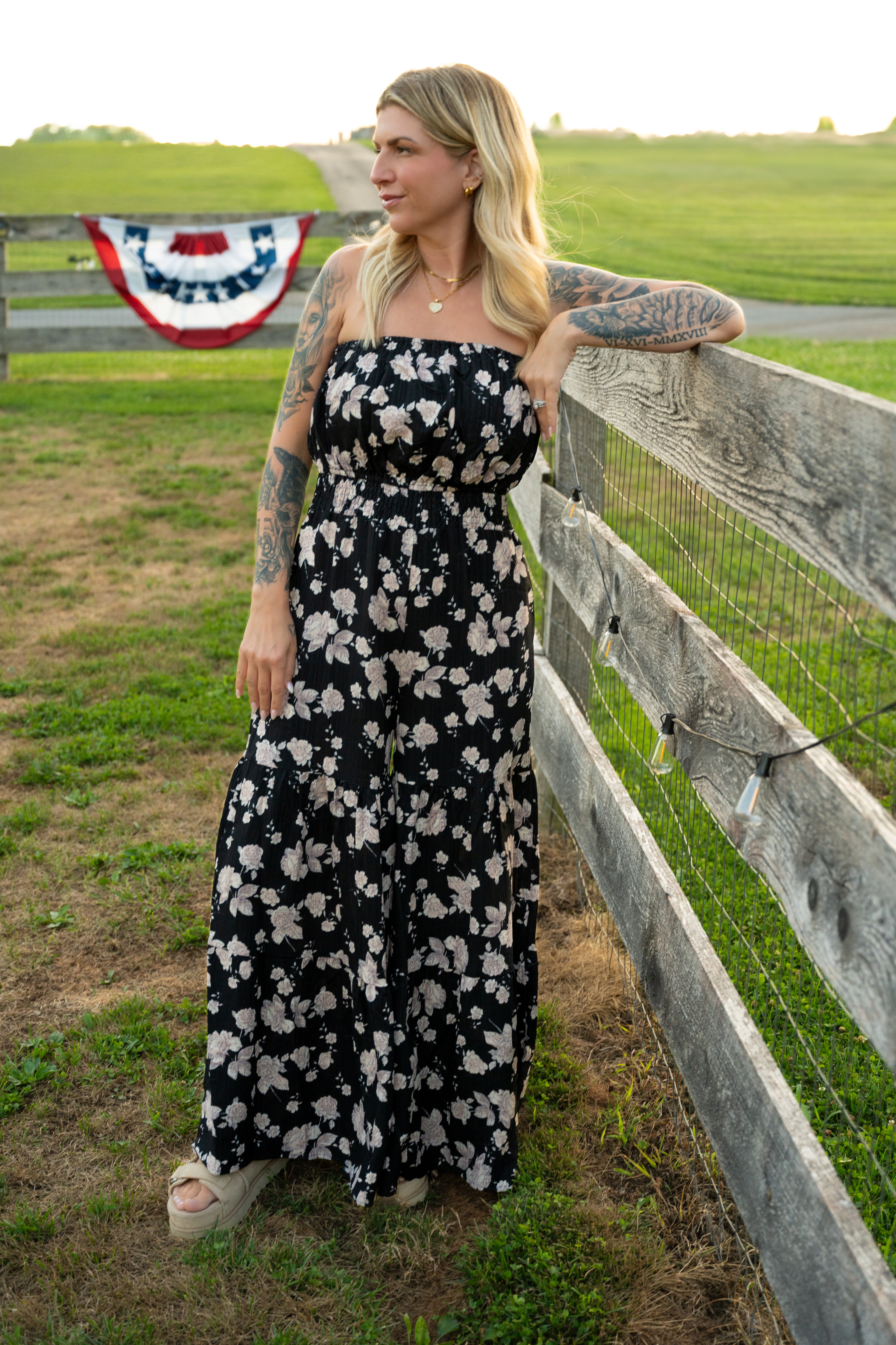 Midnight Bloom Smocked Wide Leg Jumpsuit