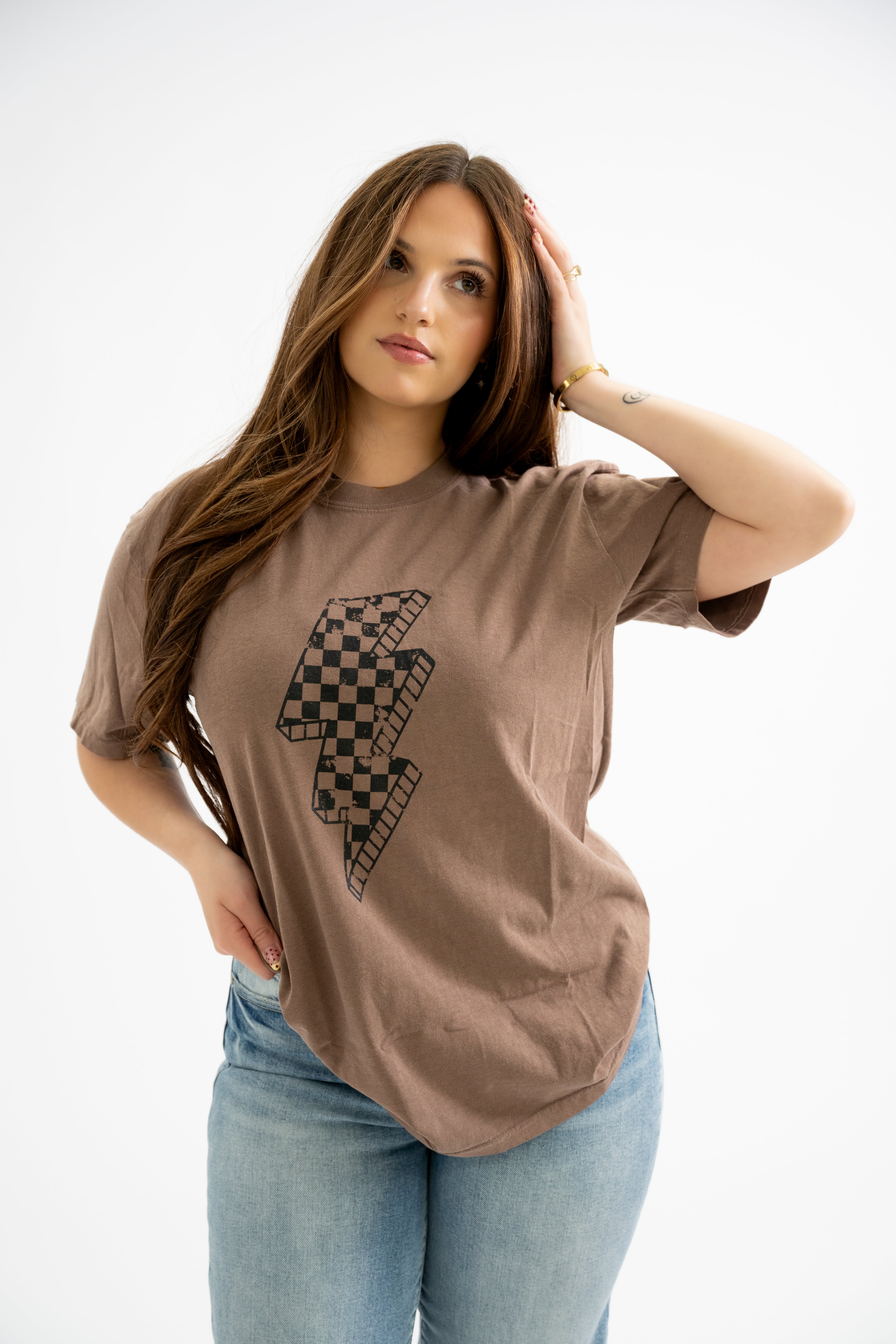 Checkered Lightning Bolt Graphic Tee