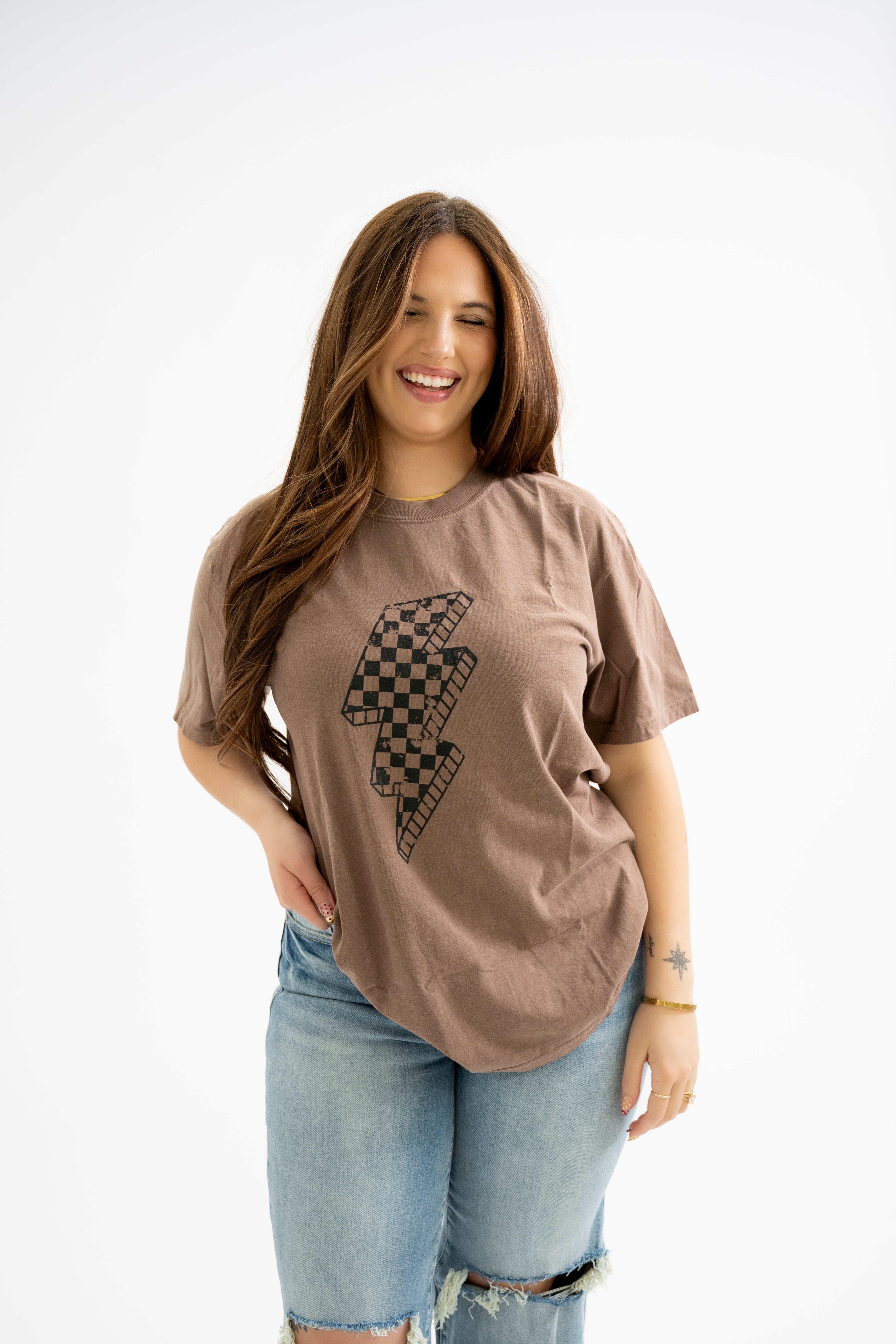Checkered Lightning Bolt Graphic Tee