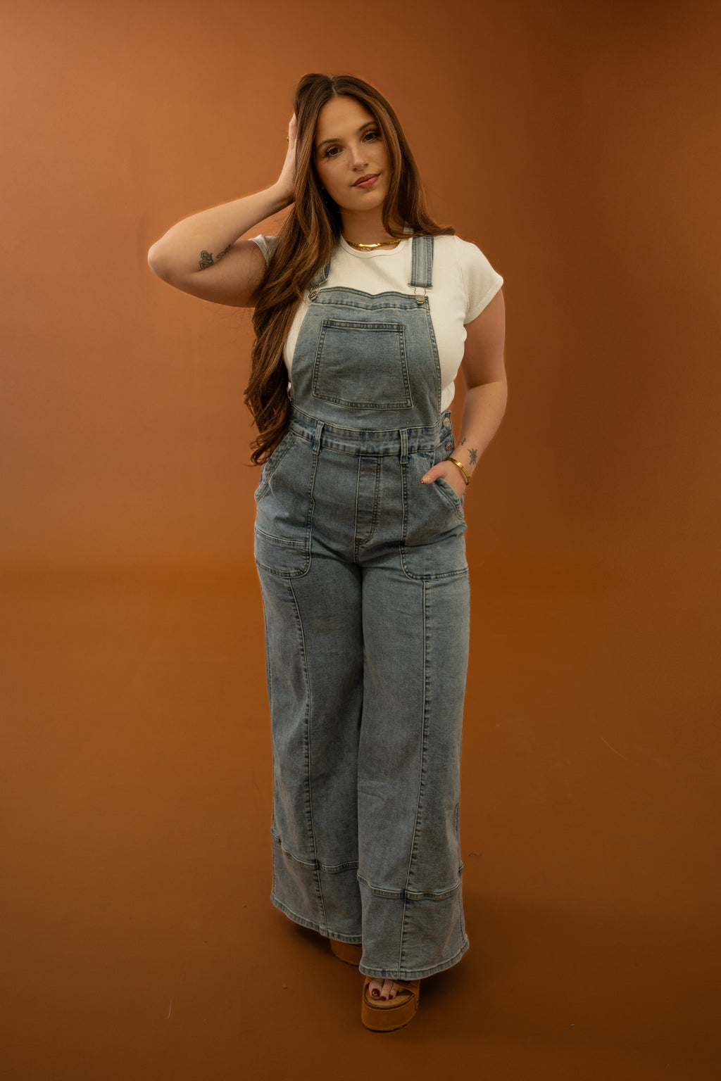 Wide Leg Denim Overalls