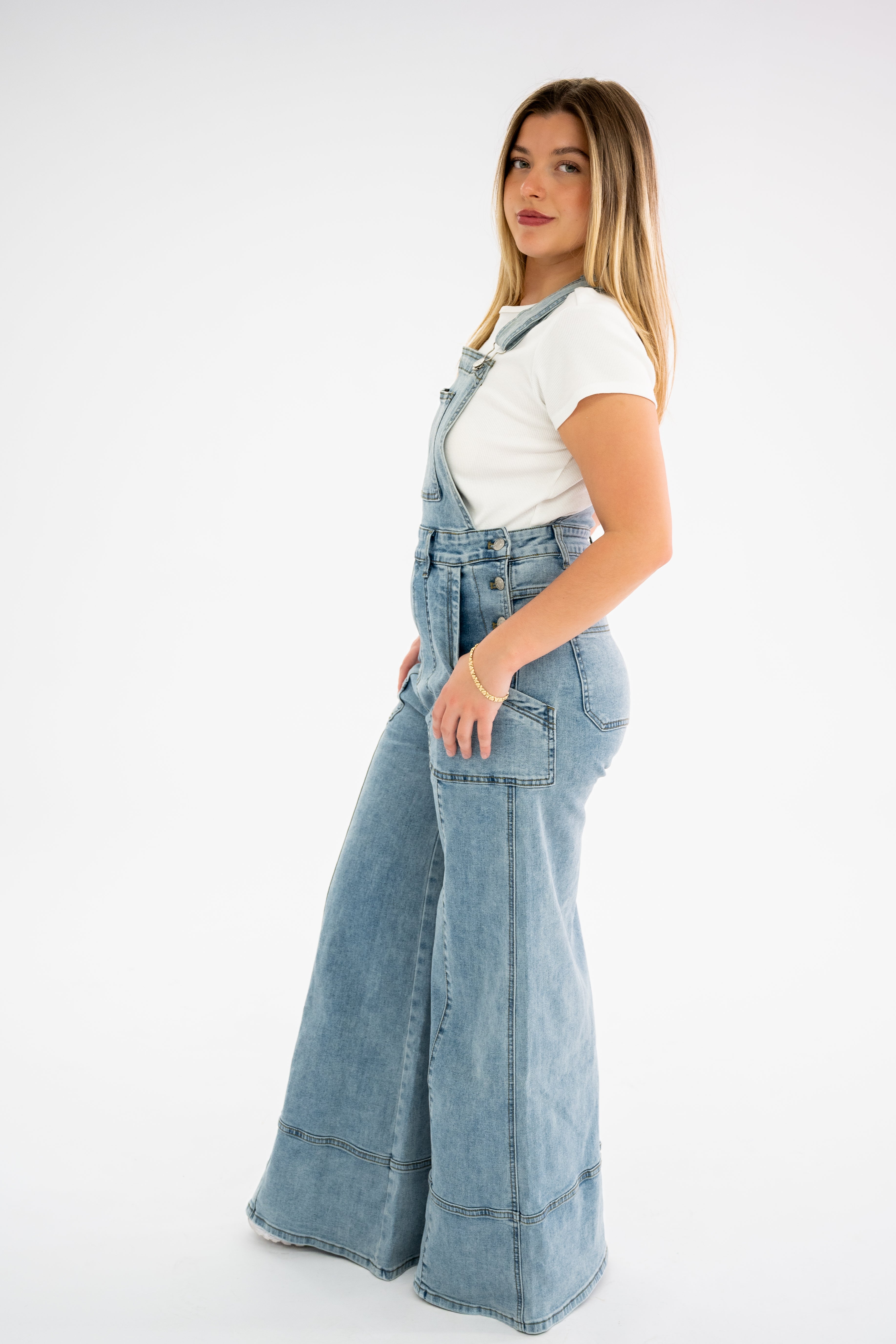Wide Leg Denim Overalls