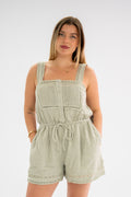 Sage Breeze Lace Trim Romper