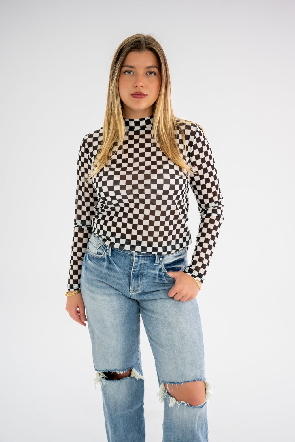Checkered Mesh Top