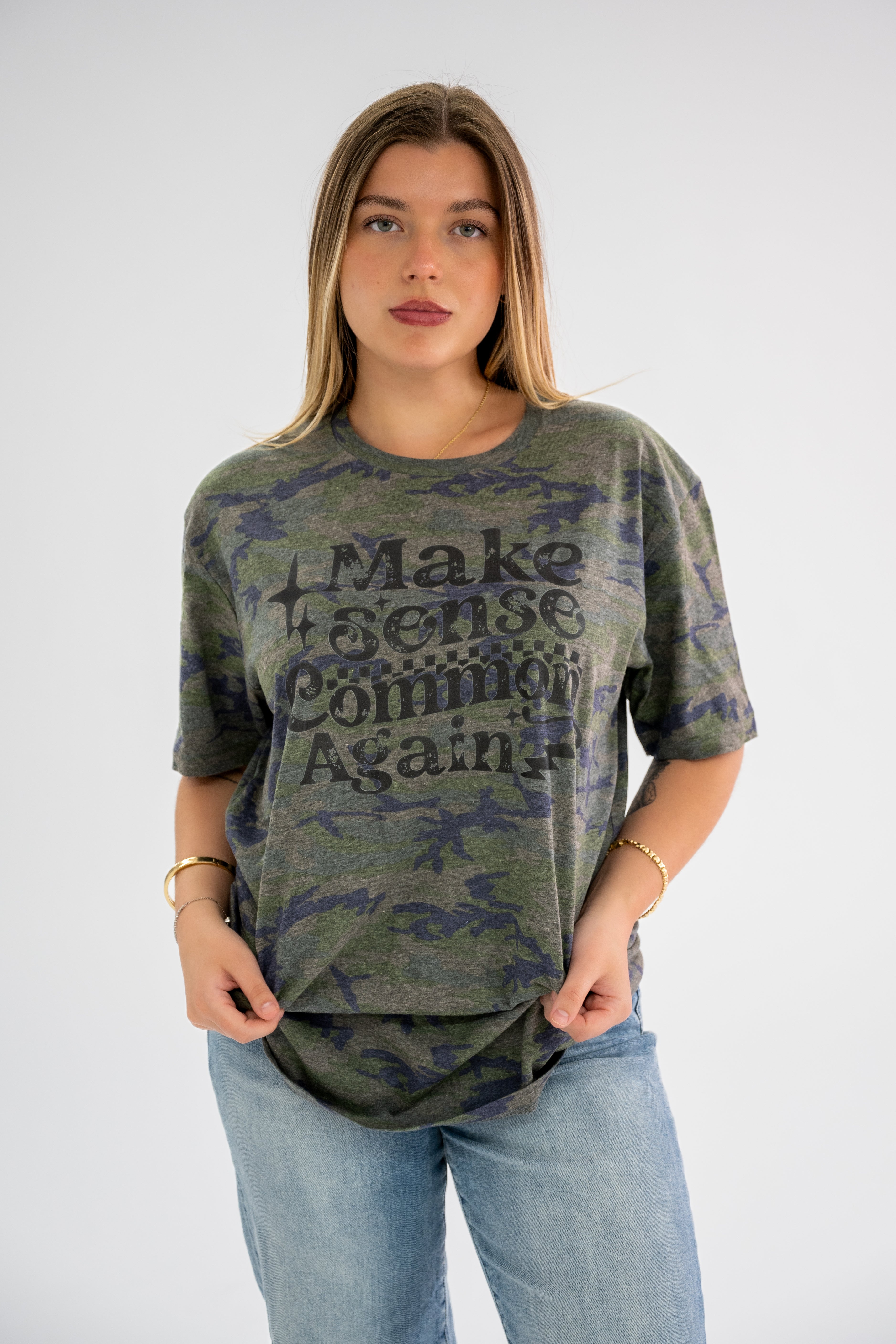 Make Common Sense Common Again Camo Graphic Tee
