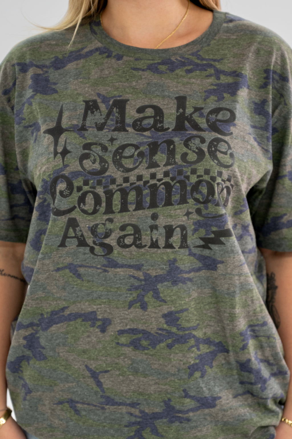 Make Common Sense Common Again Camo Graphic Tee