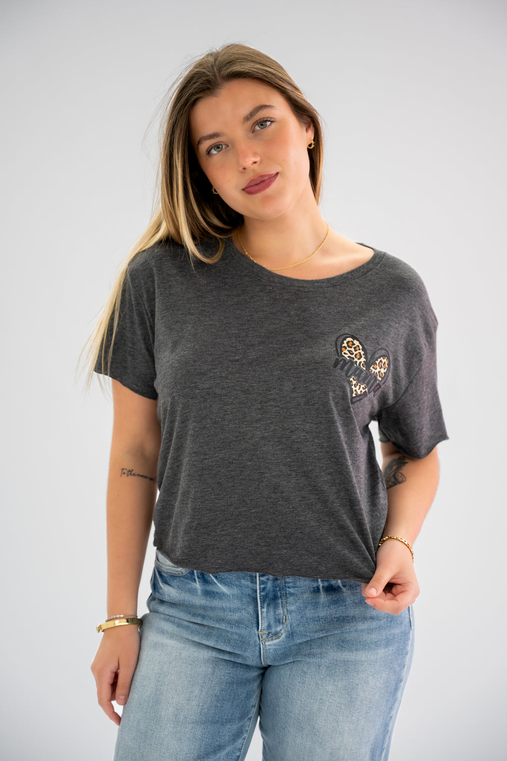 Leopard Heart Mama Cropped Tee