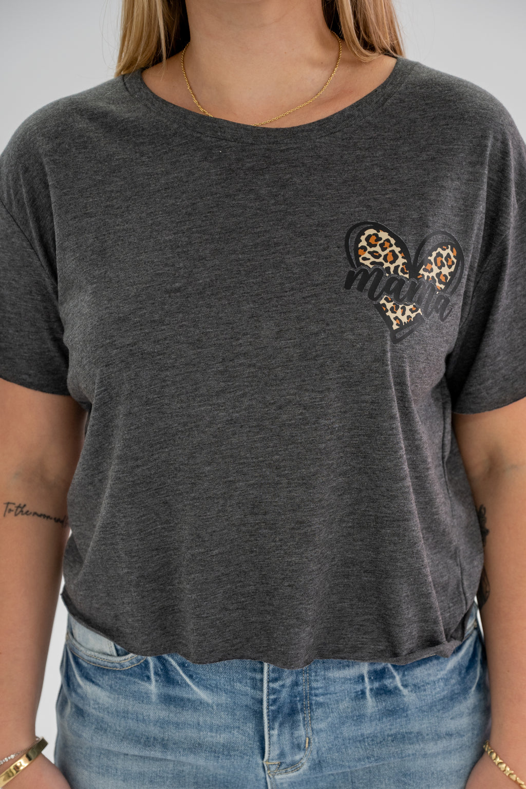 Leopard Heart Mama Cropped Tee