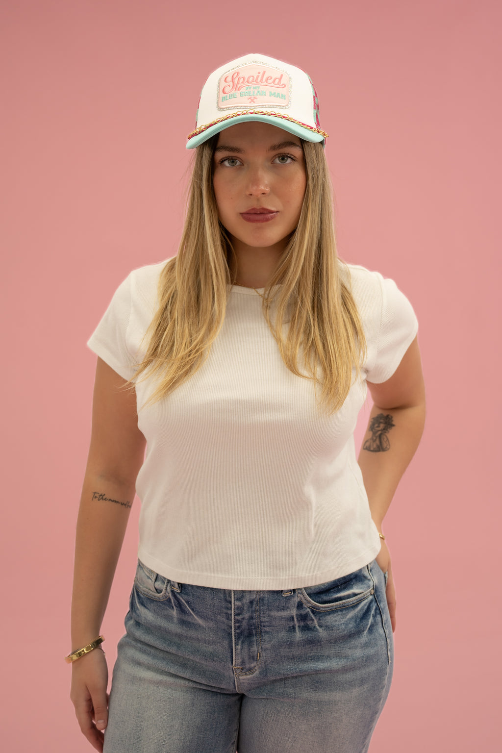 Spoiled Blue Collar Man Trucker Hat