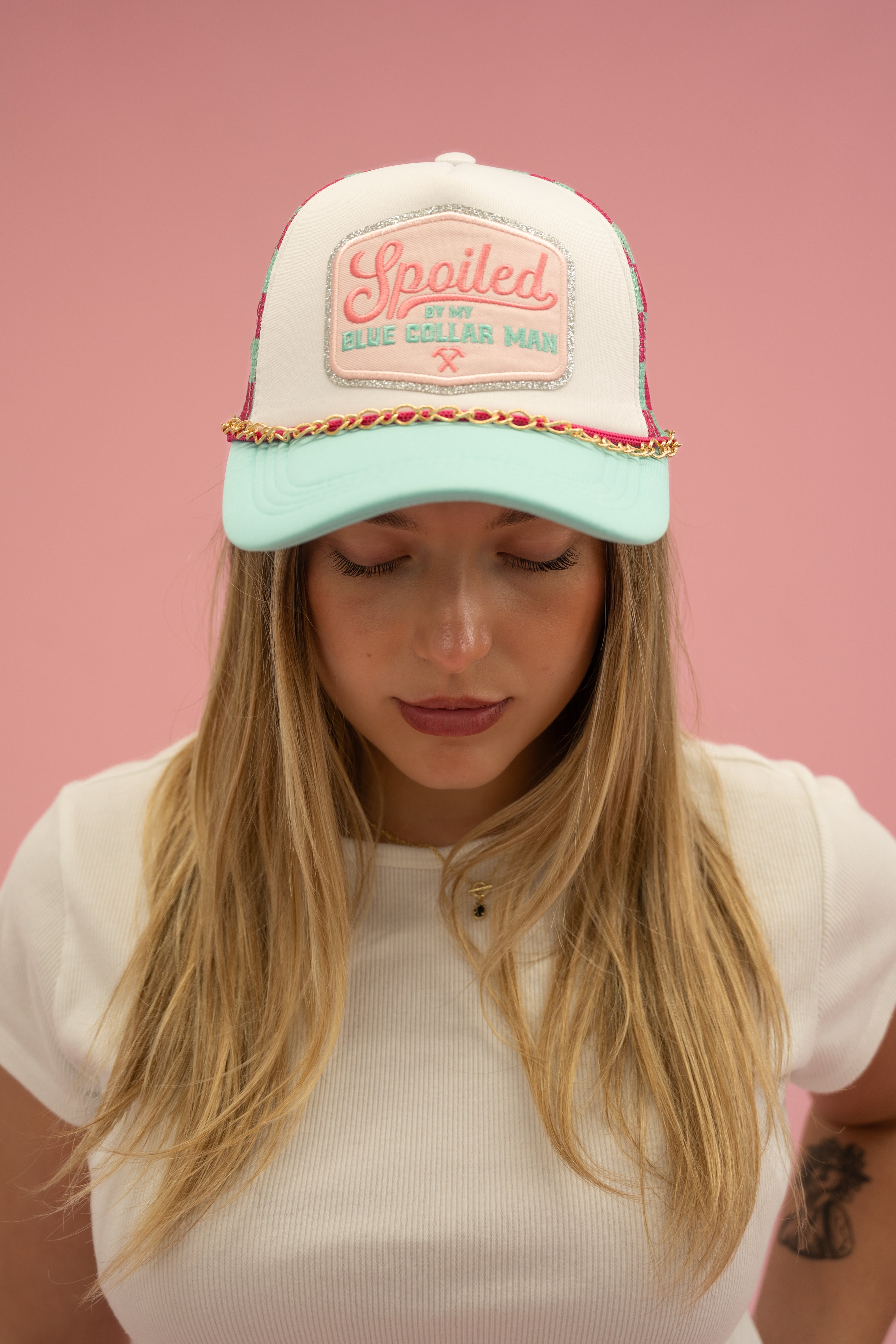 Spoiled Blue Collar Man Trucker Hat