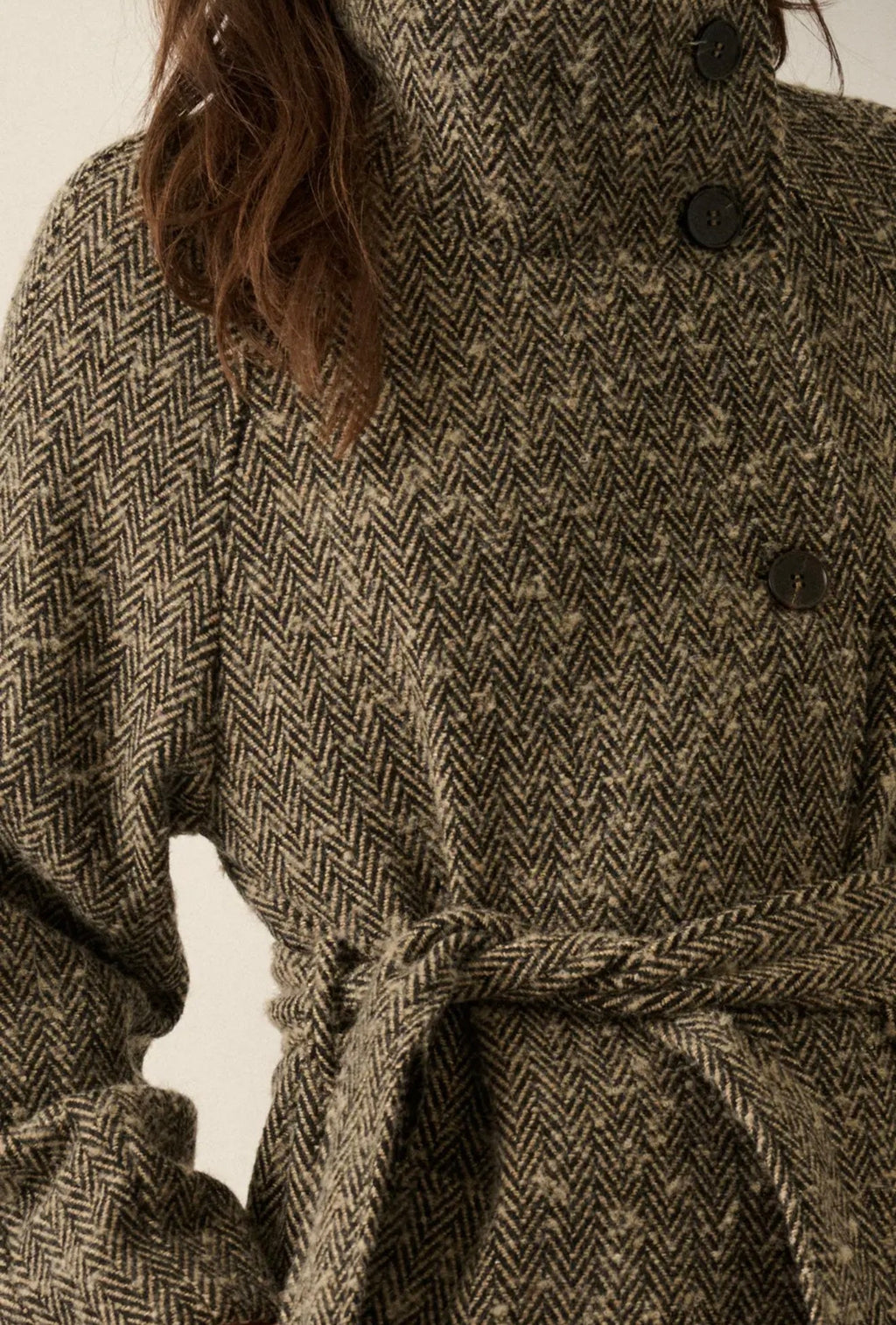 Promesa Herringbone Belted Longline Coat