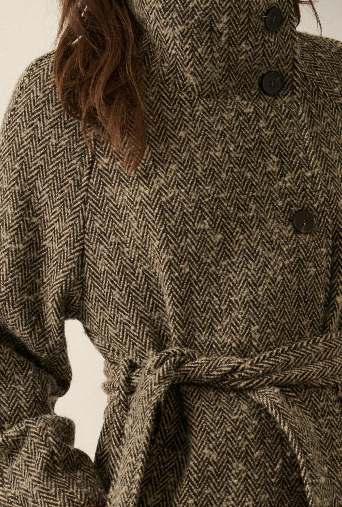 Promesa Herringbone Belted Longline Coat