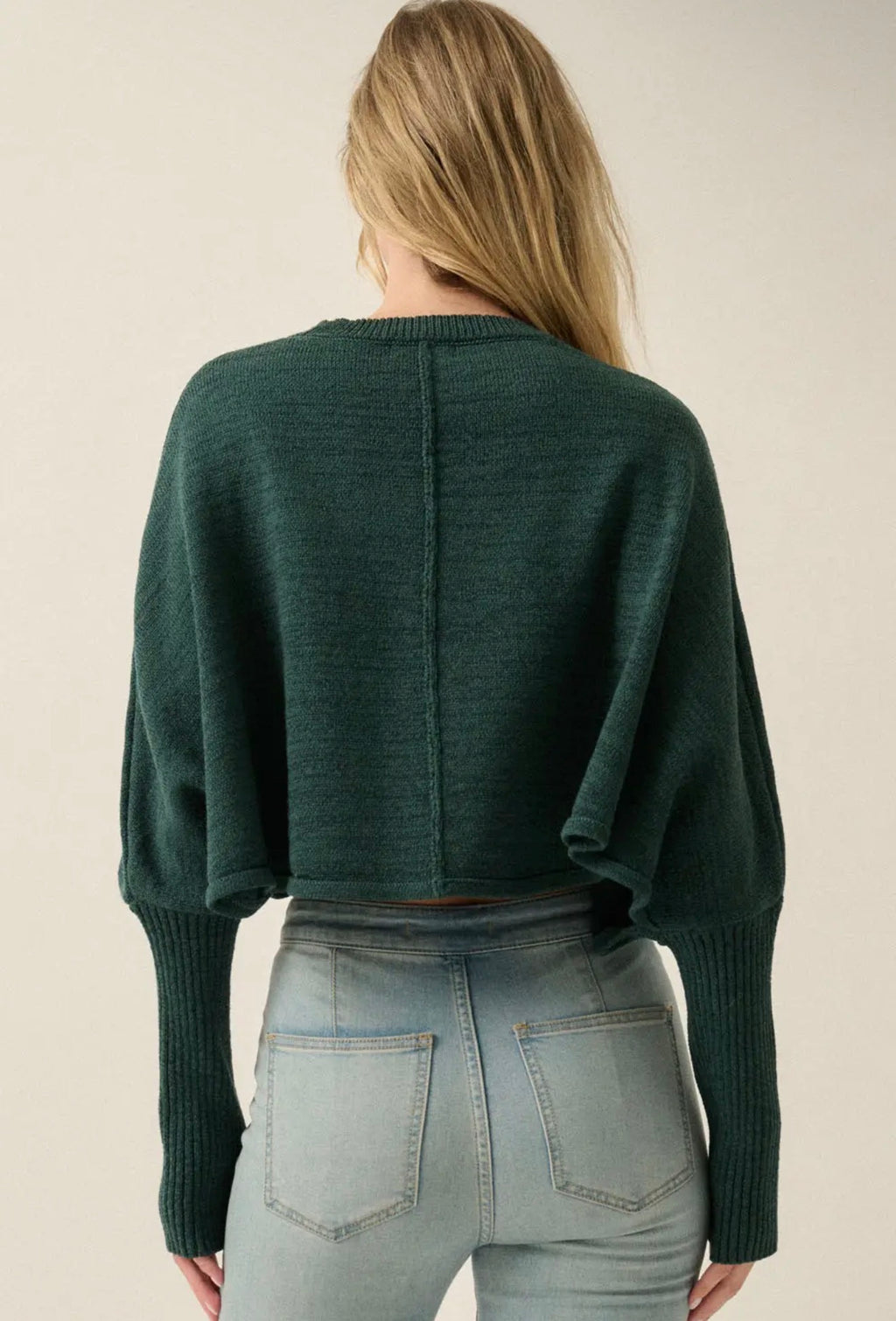 Promesa Hunter Green Cropped Dolman Sleeve Sweater