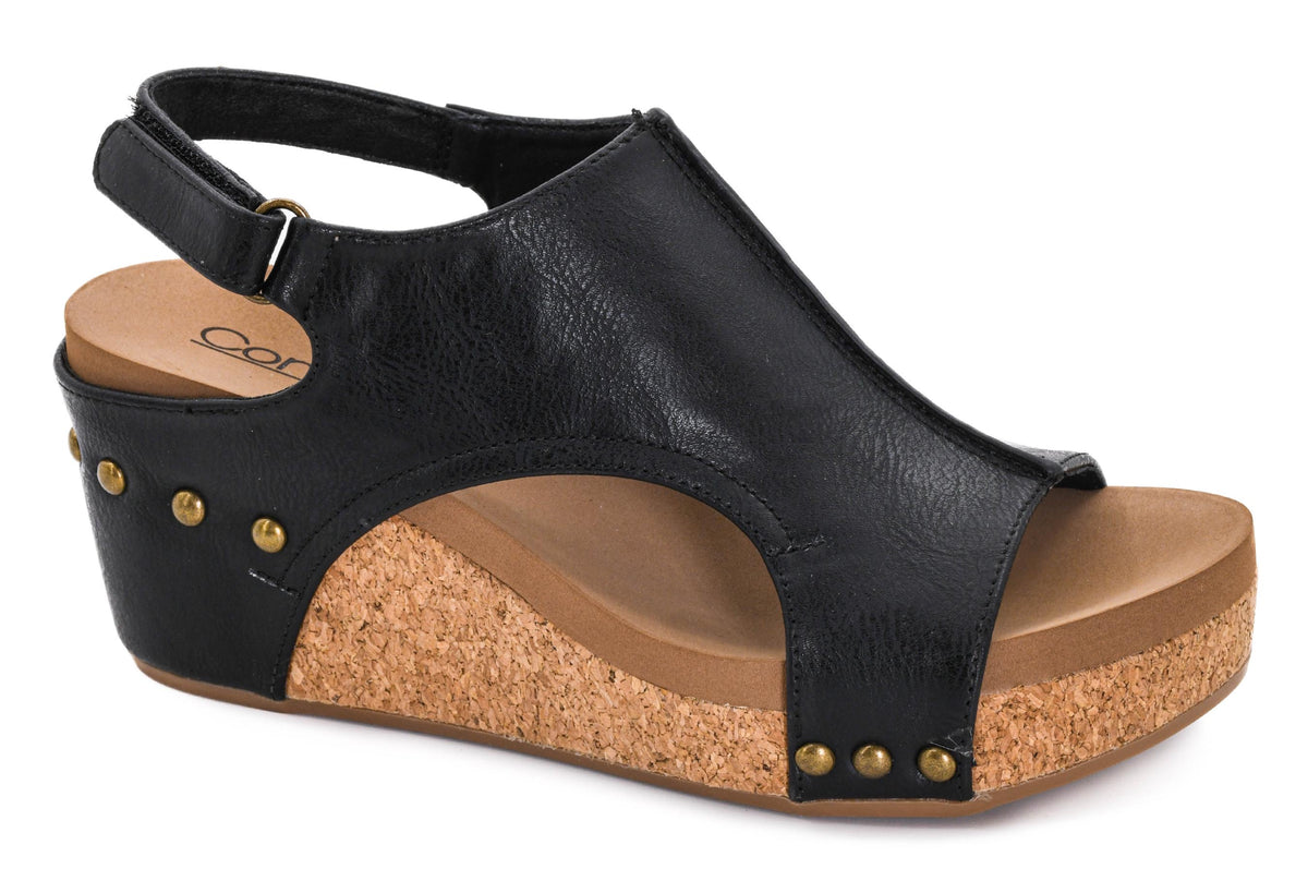 Corkys Carley Black 3 Wedge Sandal