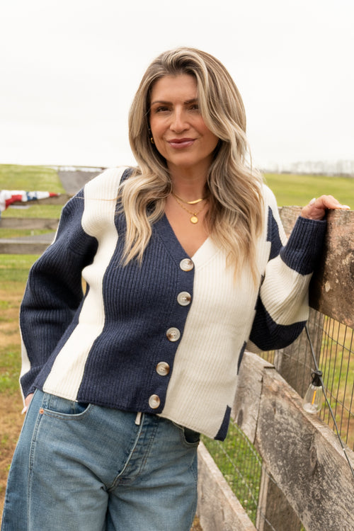 Classic Contrast Colorblock Knit Cardigan