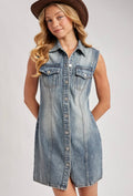 Bluivy Vintage Wash Button-Down Denim Dress