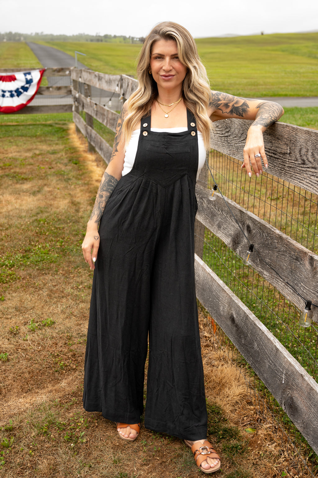 Everyday Linen Blend Wide Leg Overalls – Black
