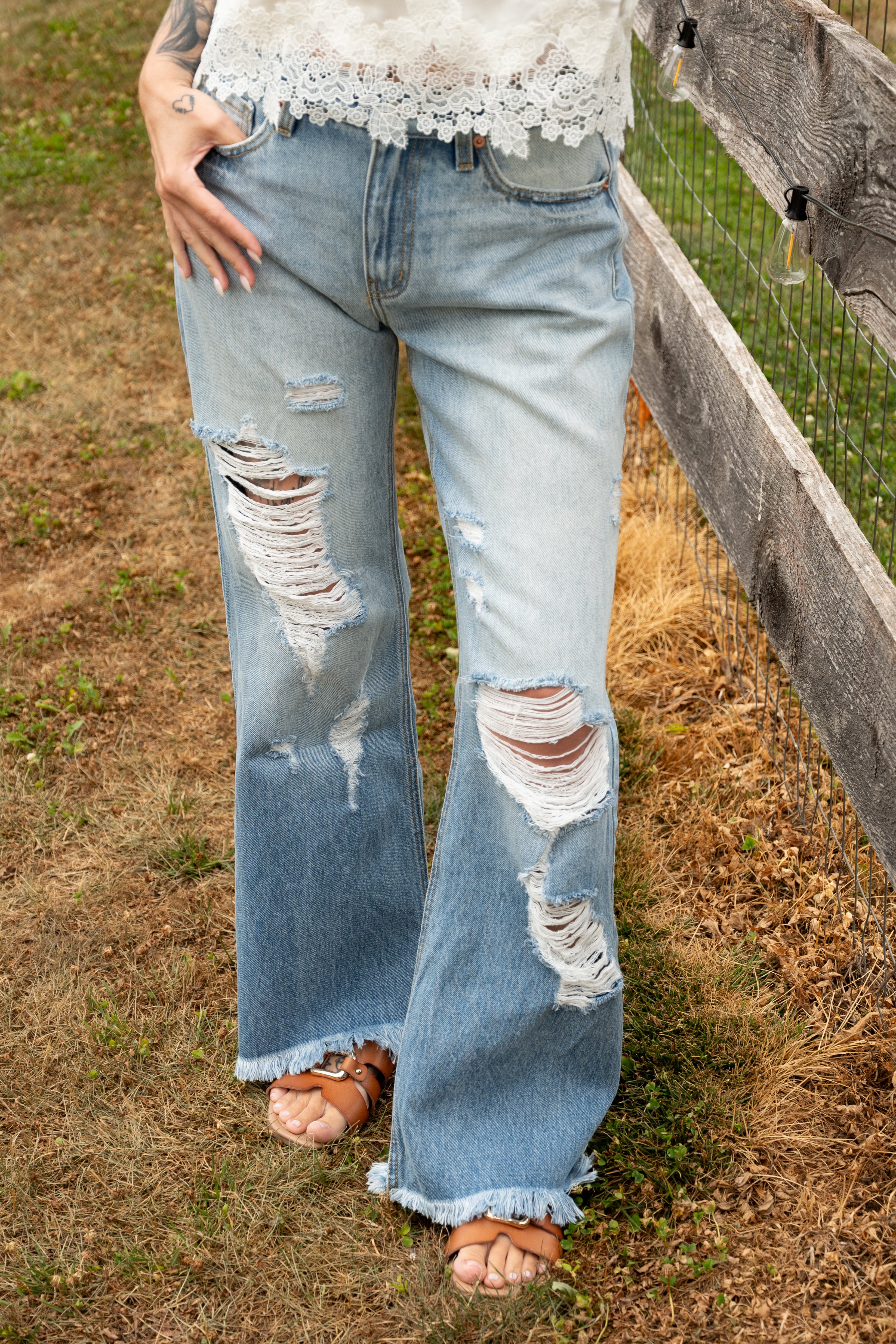 Hybrid High Rise Distressed Wide Leg Jeans