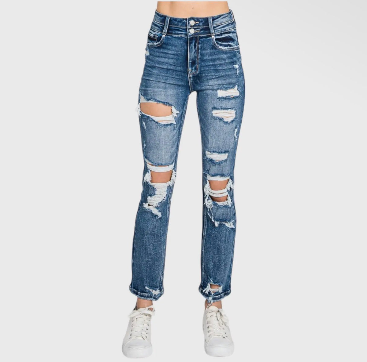 Petra 153 Super High Rise Destroyed Slim Straight Jeans