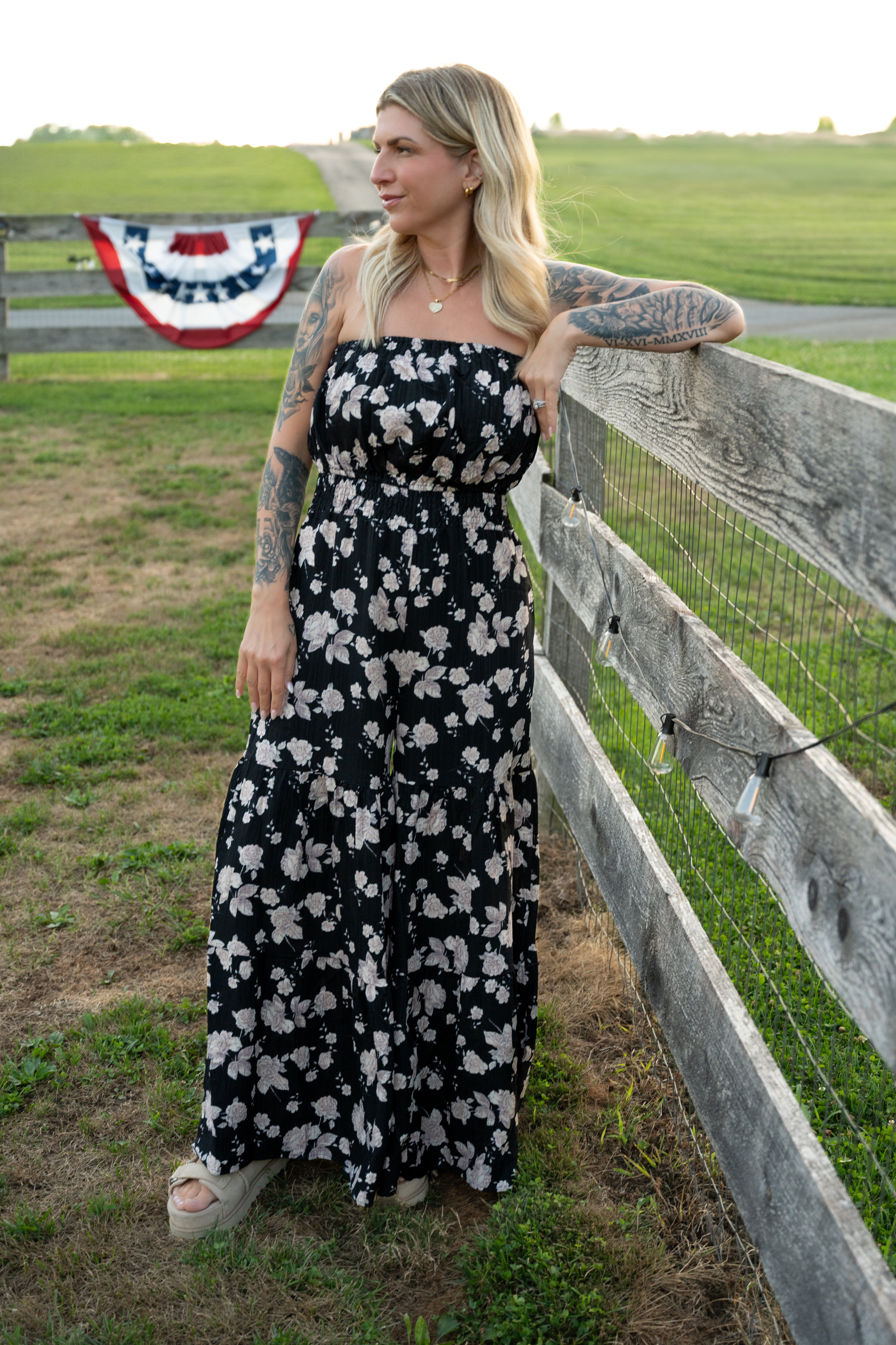 Midnight Bloom Smocked Wide Leg Jumpsuit